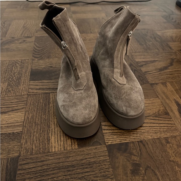Taupe Suede Platform Ankle Boots - Picture 2 of 7